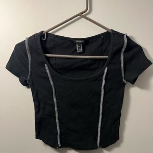 Forever 21 Black Crop Top with White Stitching